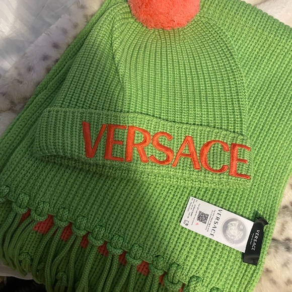 Versace Kids Beanie in Green with Orange Details